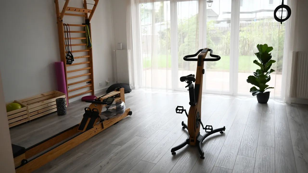 Mozgásterem szobakerékpárral, evezőgéppel és bordásfallal